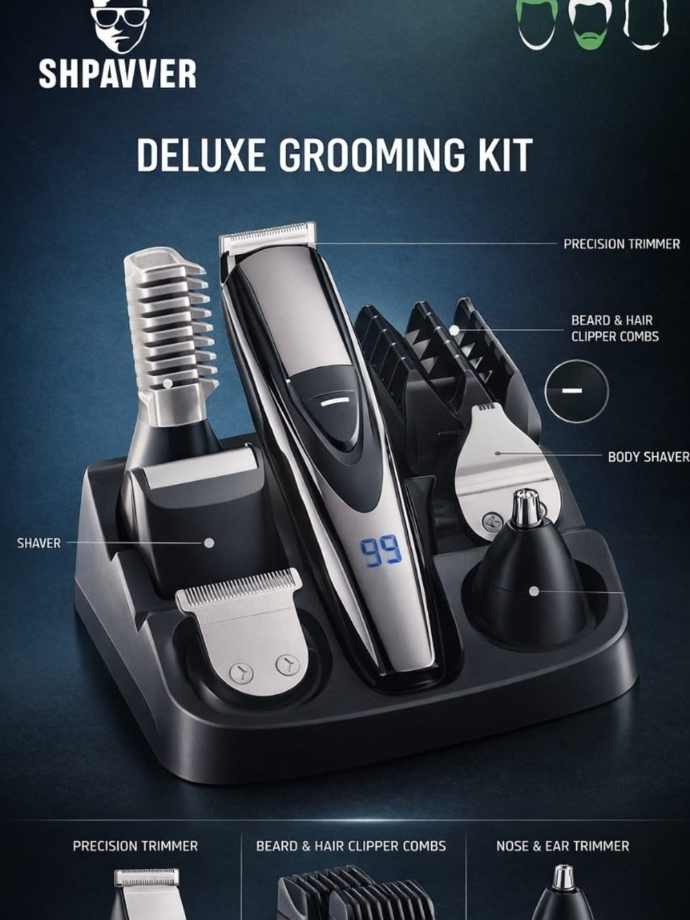 Men's Deluxe Grooming Kit - Black & Silver